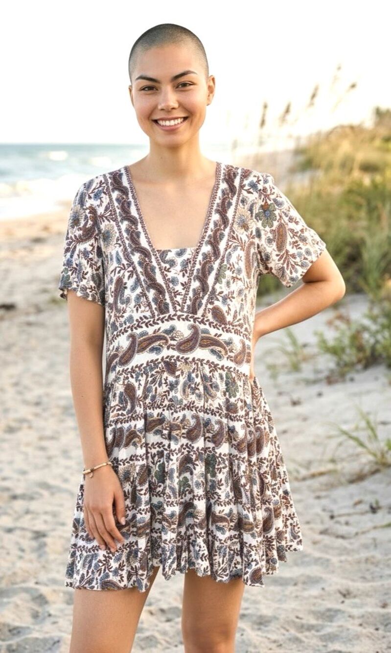 Bila.77 womens NEW! short boho peasant dress v-neck paisley sz M summer party